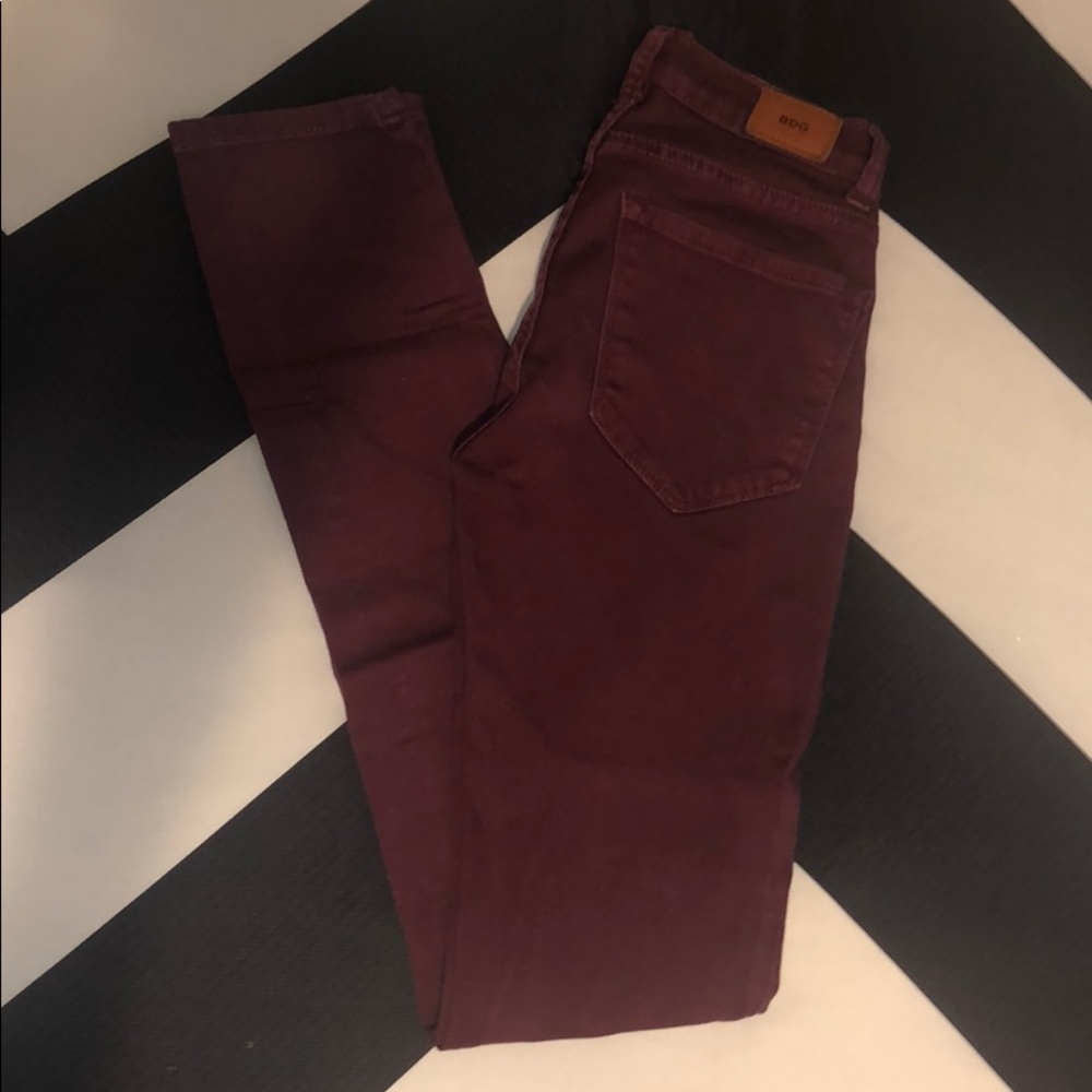 Burgundy High Rise Cigarette Ankle Jeans